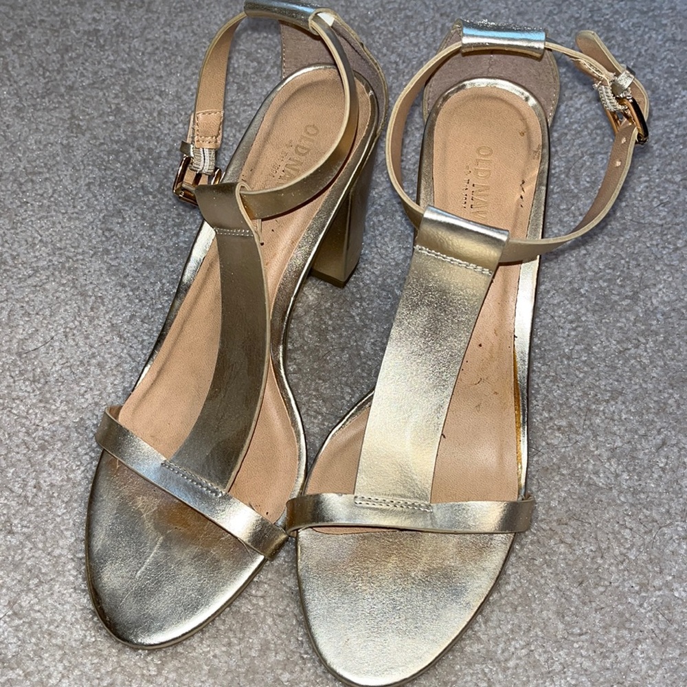Gold t-strap sandals